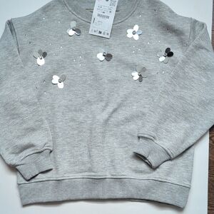 New With Tags Zara Kids Gray Sweatshirt with Floral Sequins